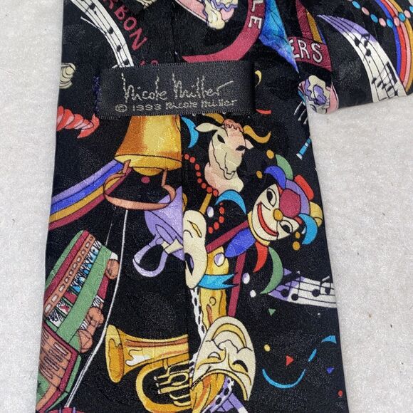 Nicole Miller Silk New Orleans Louisiana Tie Marci Gras NOLA Music 1993 Vintage - Picture 5 of 7